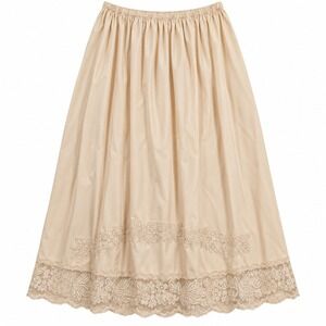 Seamprufe Small Half Slip Beige Lace Trim Nylon Midi Vintage USA Made B002 Retro